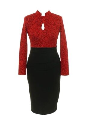 Red & Black Long Sleeve Keyhole Pencil Dress NWOT